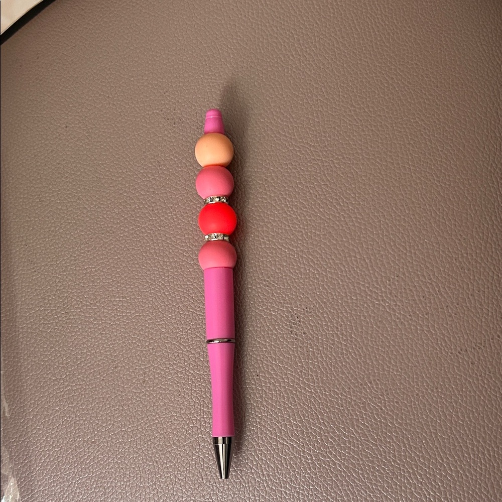 Pink and Red Beaded Pen—Handmade